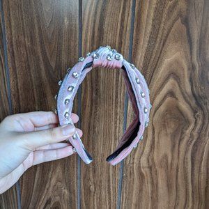 EUC Pink Velvet Knot Headband with Rhinestones